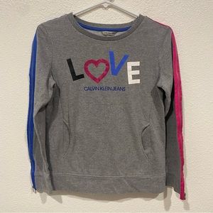 kids calvin klein love logo grey long sleeve sweatshirt top shirt